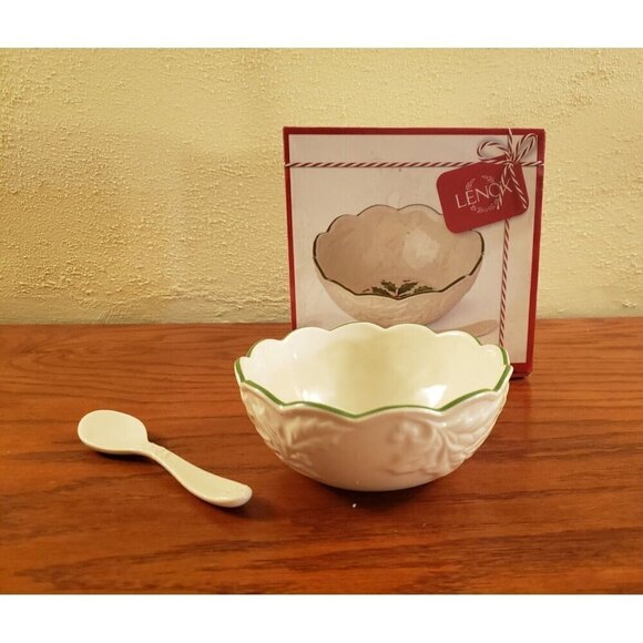 Lenox Dip Bowl Spoon Hosting the Holidays Embossed Christmas Vintage New - Picture 1 of 7